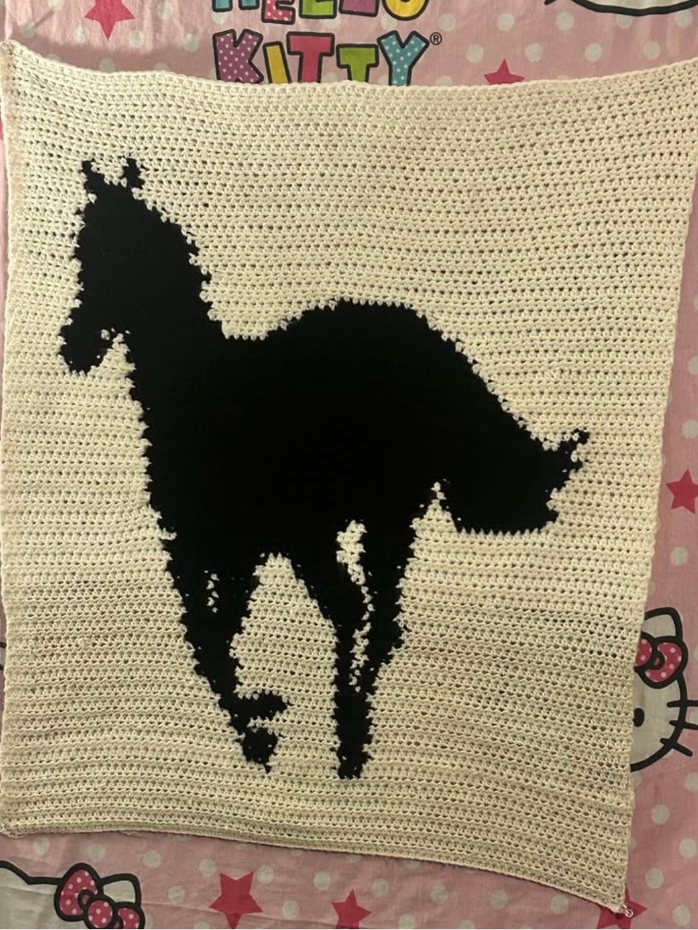 Handmade Crochet Deftones Horse Tapestry 24 Inches by 28 Inches - Picture 2 of 2